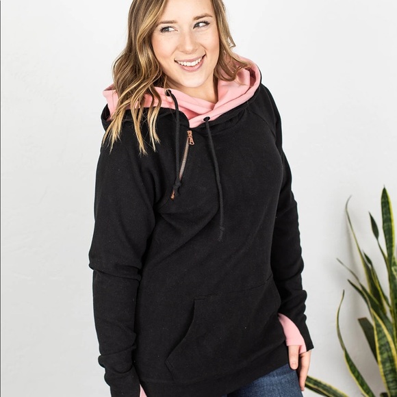 Blush & Black w/ rose gold zip hoodie - Picture 1 of 5